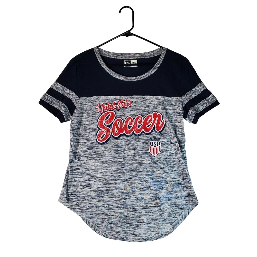 New Era Womens USA Soccer T-Shirt Navy Grey Space Dye Graphic Tee Large